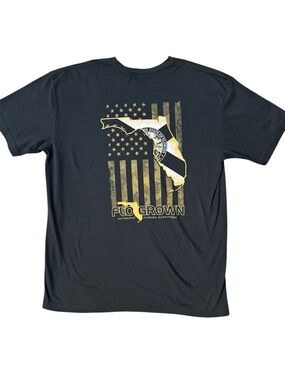 FloGrown US Camo Flag Florida Graphic Short-Sleeve Black T Shirt.  Size XL.